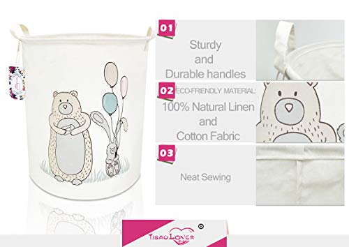 TIBAOLOVER 19.7" Large Sized Waterproof Foldable Canvas Laundry Hamper Bucket with Handles for Storage Bin,Kids Room,Home Organizer,Nursery Storage,Baby Hamper (Bear&Balloon) - Thumbnail 3