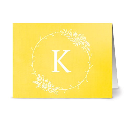 Note Card Café Monogram Sunshine ‘K’ Letter Cards | Grey Envelopes | 24 Pack | Blank Inside, Glossy Finish | Floral Monogram Design |Bulk Set | Stationery, Personalized Greeting, Thank You