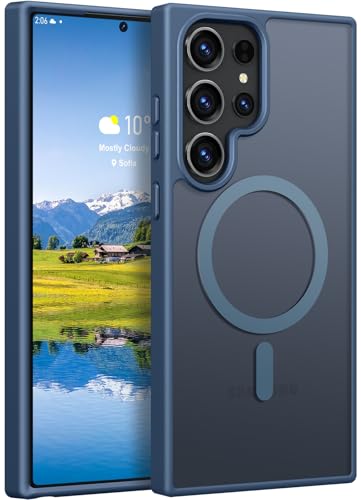 Image of Rayboen for Samsung Galaxy S23 Ultra Case Magnetic, [Compatible with Magsafe] Protective Skin Finish Matte Phone Cover for Samsung S23 Ultra with Translucent Hard Back & Soft Edge, Matte Blue