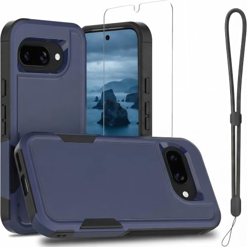smithdepot Case with Lanyard and Screen Protector for Google Pixel 9a, Blue