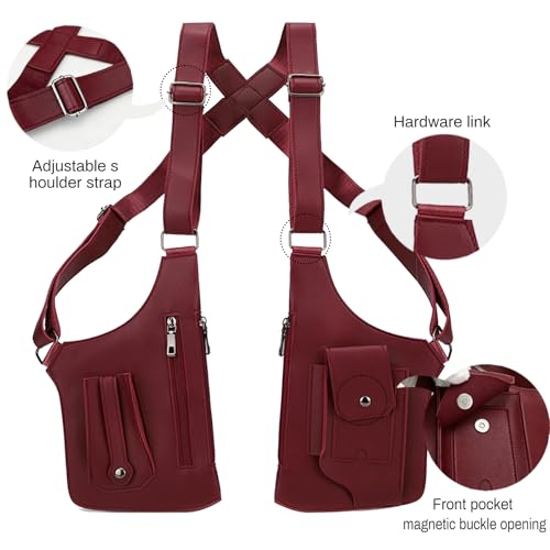 Anti-Theft Double Shoulder Armpit Bag for Men Vest Bag Concealed Carry Holster with Adjustable Straps, Multi-Pocket Underarm Pouch for Travel, Outdoor Running, cycling & Daily Commute etc（Burgundy） — view 3