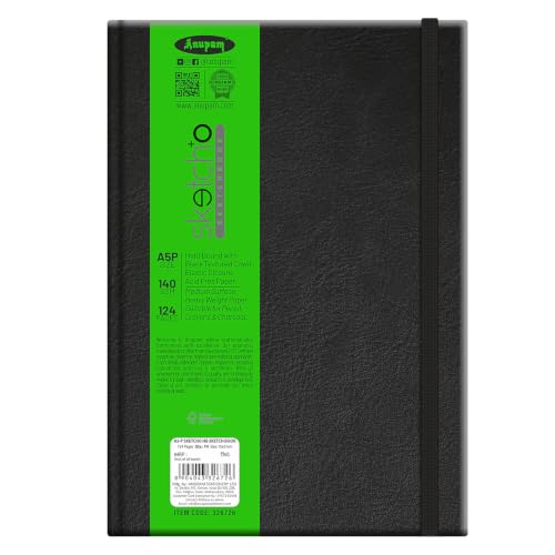 Image of Anupam SketchO Sketchbook Hardbound | Portrait Opening | A5 Size | 140 GSM, 128 Pages | Acid Free Natural Shade Paper with Elastic Closure for Artists & Professionals (Pack of 2)