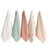 5 Stück Musselin Waschlappen,23x23 CM Baby Waschlappen Neugeborene,100% Baumwolle Kinderservietten Handtücher Set,Mehrweg Baby Waschlappens,Bequem und Atmungsaktiv Babywaschlappen,für Babys