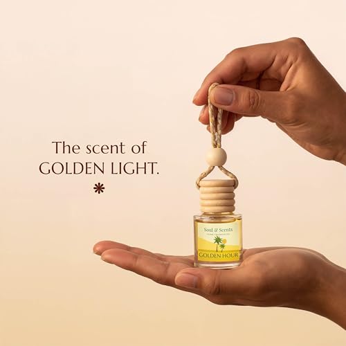 Image of Soul & Scents 16ml Luxury Car Perfumes Vanilla | Golden Hour | 2-in-1 Hanging Pod & AC Vent Air Freshener | Premium Wooden Car Fragrance Accessory | Long Lasting Odour Eliminator | Pack of 2