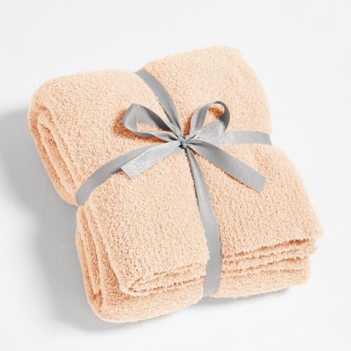 Image of CYMULA Knit Throw Blanket for Peach Pink - Super Soft Lightweight Plush Fuzzy Fluffy Cozy Blankets and Throws for Sofa Bed, 50 x 60 inches