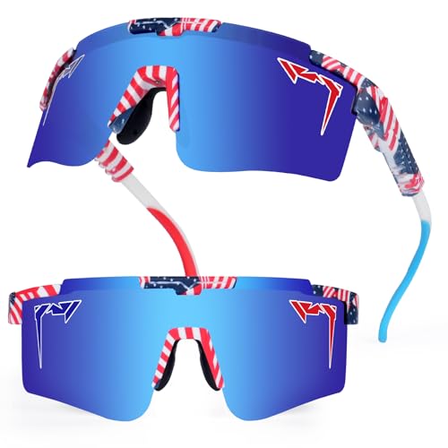 AEVIXC 2-Sizes Kids Youth Baseball Sunglasses Men Women Vipers Sunglasses Softball Boys Girls True Polarization & UV Protection (All-Star Patriot BLue)