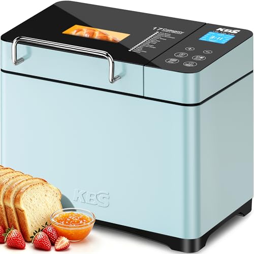 Image of KBS Blue Bread Maker, 2.2LB Smart Bread Machine with Healthy Ceramic Pan, Touchscreen, Auto Nut Dispenser, 17 Automatic Programs, Gluten Free, Sourdough, Dough, Yogurt&Jam, 15H Timer, Stainless Steel
