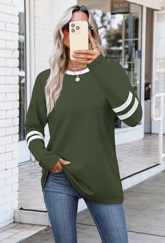 Image of Sampeel Long Sleeve Shirts for Women Color Block Casual Tops Fall Outfits 2026 Basic Tees Trendy Spring Clothes