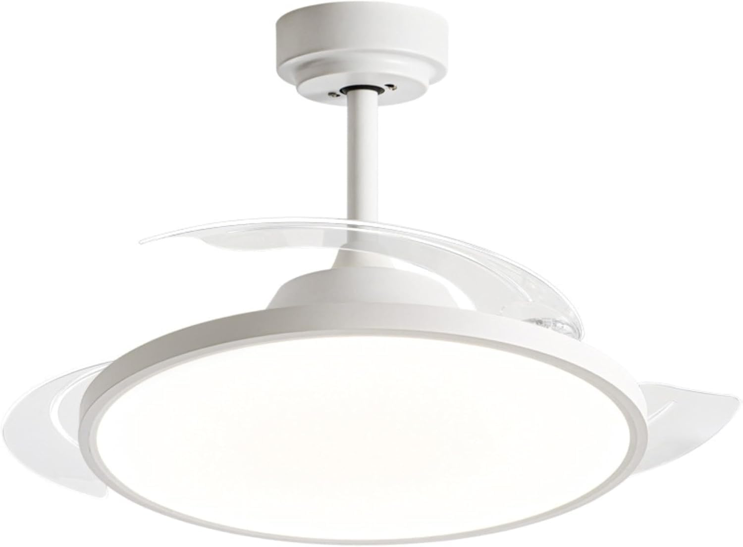 CLICLED Ventilatore da Soffitto con Luce Led e Pale Retrattili 80W | 4 Pale Retrattili a Scomparsa, Plafoniera 50 cm, Tre Temperature di Luce, Ultra Slim, Silenzioso