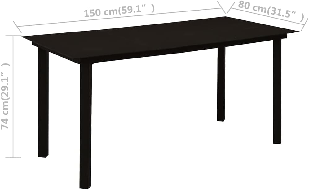 Patio Dining Table,Garden Tables,Outdoor Dining Tables,Leisure Table,Game Tables,Outdoor Tables,Coffee Tables,Camping Tables,for Garden,Backyard,Bistro, Black 59.1"x31.5"x29.1" Steel and Glass