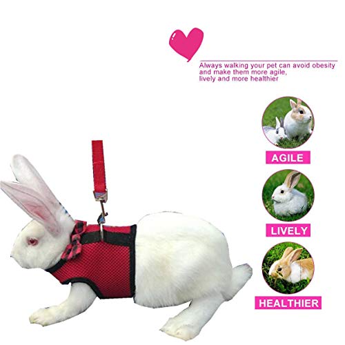 Image of Rabbit Harness with Leash Adjustable Soft Mesh Vest Harness for Bunny Kitten Guinea Pig Rat (S, Red)