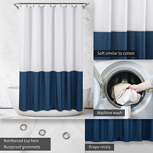 Image of ALYVIA SPRING Waterproof Fabric Shower Curtain Liner - Soft & Light-Weight Cloth Shower Liner, 3 Bottom Magnets, Hotel Quality & Machine Washable - Standard Size 72x72, White and Navy