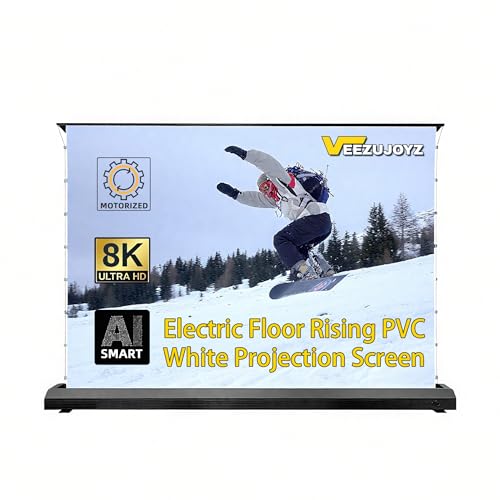 VeezuJoyz 72 inch VJ-MWhite Motorized Floor-Rising Projection Screen, 8K/4K UHD White Projector Screen, Supports Multiple Aspect Ratios, Multiple Control Methods, Anti-Pinch & Dust-Proof Design