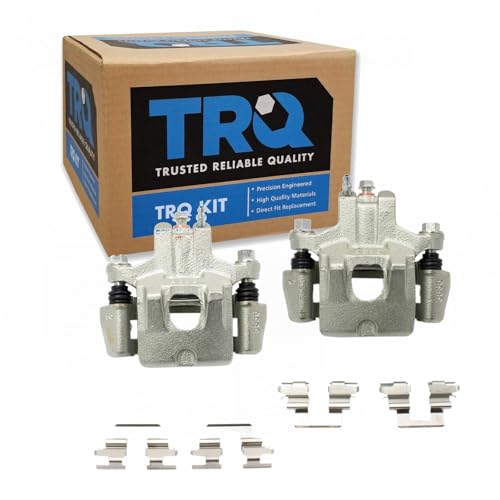 Image of TRQ Rear Driver and Passenger Side Brake Caliper Set Caliper Brackets Hardware Compatible with 06-07 Toyota Avalon 02-06 Camry US Built Models 04-08 Solara