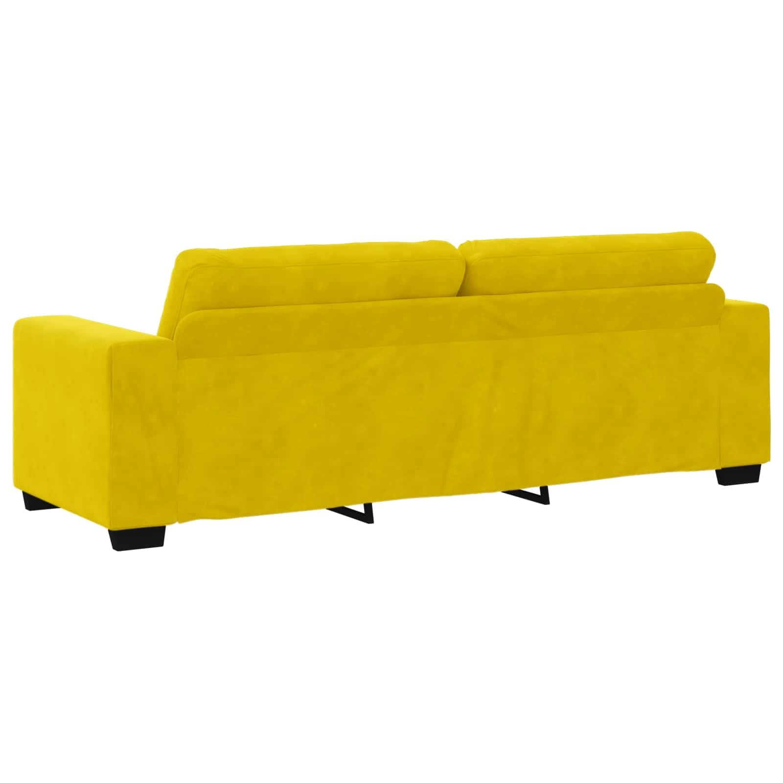 Canapé 3 places jaune 220 cm en velours avec fonction couchage et espace de rangement - Meuble de salon moderne pour s'asseoir et se détendre confortablement