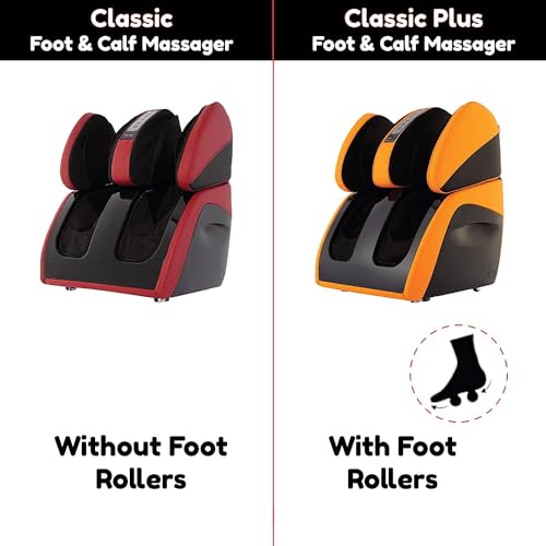 Image of Robotouch Classic Plus roller foot massager with kneading and vibratory reflexology for pain relief in calves, thigh, feet, and ankles, (yellow)