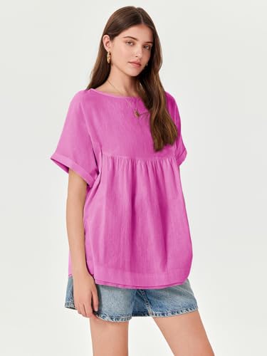 Image of Tankaneo Womens Summer Babydoll Tops Casual Loose Fit Peplum Oversized Tunic Shirts