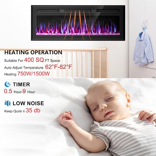 Hocookeper 31 Inch Electric Fireplace, Wall Mounted Fireplace Inserts, Recessed Fireplace Heater, Mirrored Electric Fireplace With Adjustable Flame Colors, Bracket, Timer,750W/1500W, Black #TOP5