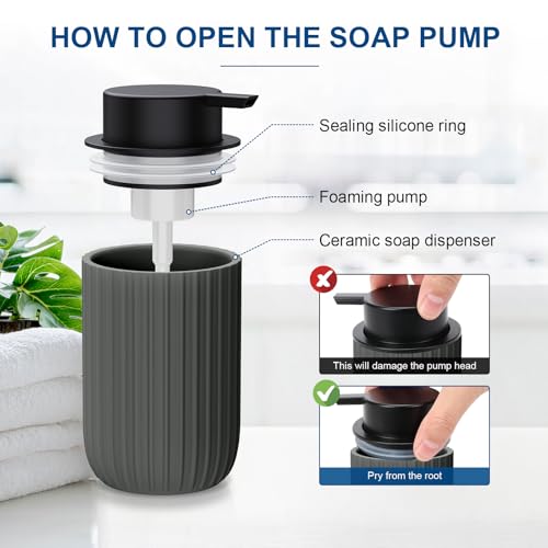 Image of Ceramic Foaming Soap Dispenser, 12 oz Bathroom Foam Hand Soap Dispenser, Refillable Lotion Soap Dispenser with Removable Pump for Kitchen Hand Wash Dispenser, Modern Home Decor(2Pack-Matte Grey)