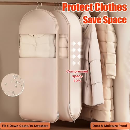 Otherwise Garment Bags, 2025 Space Saving Hanging Garment Bag with Self Compression Zipper, Dust Cover Clothes Bags for down Coat (Grey, L*2)4
