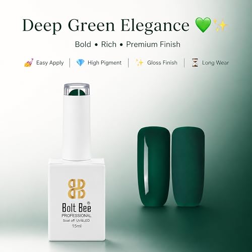 Image of Bolt Bee Dark Green Color Gel Nail Polish Soak Off UV Gel DIY at Home Manicure Salon Nail Art