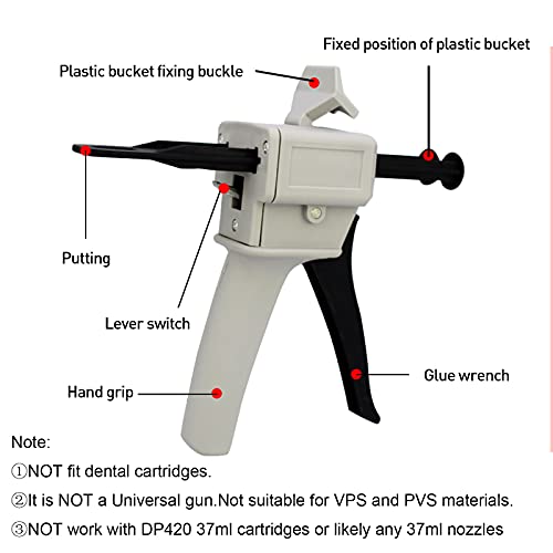 2Pcs Dispenser Gun 50ml 11,21 AB Cartridges Epoxy Gun, Adhesive Impression Gun Mixing Dental