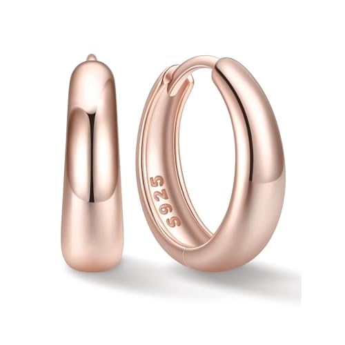 ChicSilver Solid 925 Sterling Silver Chunky Hoop Earrings for Women, Silver Small Thick Huggie Earrings Hypoallergenic Lightweight Silver Hoop Earring