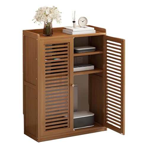 WiFiルーター収納キャビネット(可動棚付き)、2ドアラジエーターカバー(家庭用・オフィス用)、ルーバー付きグリルシェルフキャビネット(Brown,82cm/32in)