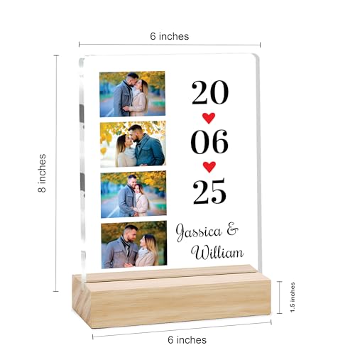 Image of Giftplease Customized Photo Frame with Wooden Stand | Transparent | Personalized Couple Picture Frame Gift for Girlfriend, Boyfriend, Husband, Wife |Anniversary, Wedding, Valentine s Day C 07