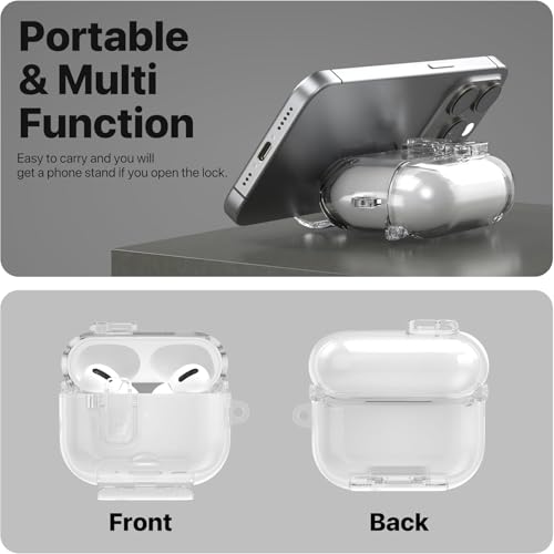 Image of Meyaar for AirPods Pro 3 Case, Clear Magnetic Automatic Lock Cases with Phone Stand with Keychain Case for Airpod Pro 3 for Men & Women (Clear)