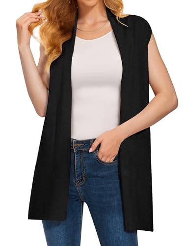 Women's Long Knit Cardigans Ribbed Sleeveless Sweater Casual Outwear Open Front Draped Duster Vest2
