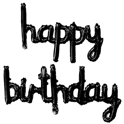 Image of Black Happy Birthday Balloons Banner 16 Inch Mylar Foil | Happy Birthday Letters Sign for Women Men Adults Birthday Party Decorations