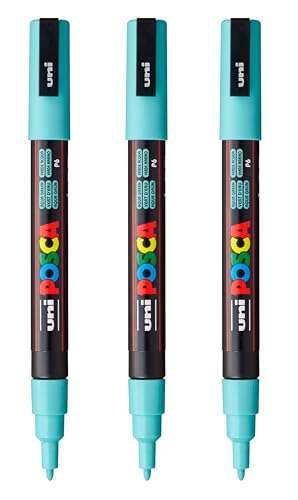 posca PC-3M Water-Based Paint Markers, Reversible Fine Tip (0.9-1.3mm), Aqua Green, 3 Count