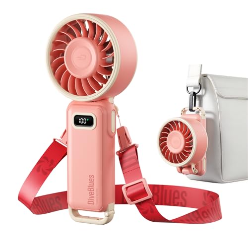 Diveblues Ventilador de Mano Turbo Portátil, 100 Velocidad, Flujo de Aire Potente de 7,4 m/s, Mini Ventilador Plegable 180° 4-en-1 para Mano, Cuello o Mesa, Recargable para Verano, Viajes y Exterior