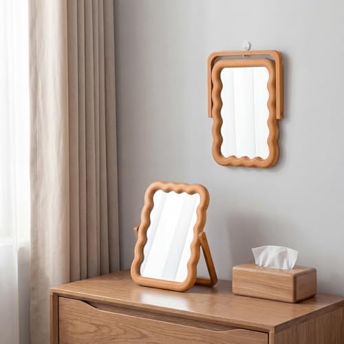 Espejo de maquillaje de madera con soporte plegable miniatura 6
