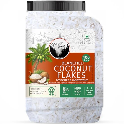 Image of Forest Found Unsweetened Coconut Flakes (400g) | Pure Nariyal Burada for Ladoo, Barfi & Baking | Desiccated Coconut Powder for Macaroons, Cookies & Cakes | Rich in Vitamin E & Healthy Fats |Shredded Coconut