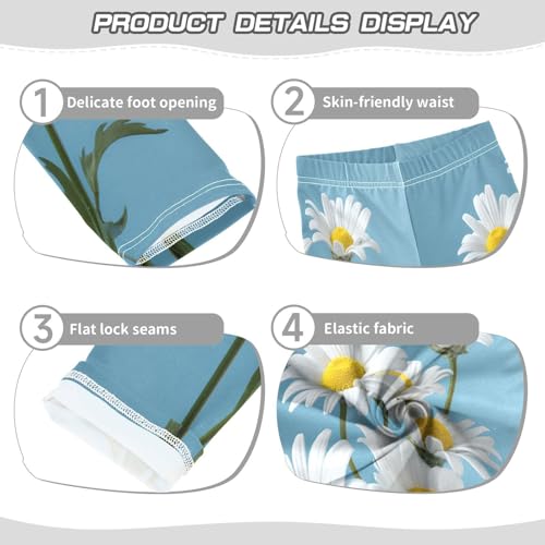 Toddler Girls Leggings Printed Yoga Pants Leggings White Daisy Bule Background for Kids3