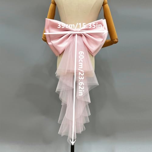 Image of Detachable Satin Bow for Wedding Dress Bowknot with Irregular Tulle Tail
