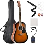VEVOR Dreadnought Acoustic Guitar, 41 in, 6-String Sunburst Solid Spruce Top Guitar, Beginner Bundle with Gig Bag, Tuner, Strap, Strings, Picks, Capo, Rosewood Fingerboard, for Adult Taller Player