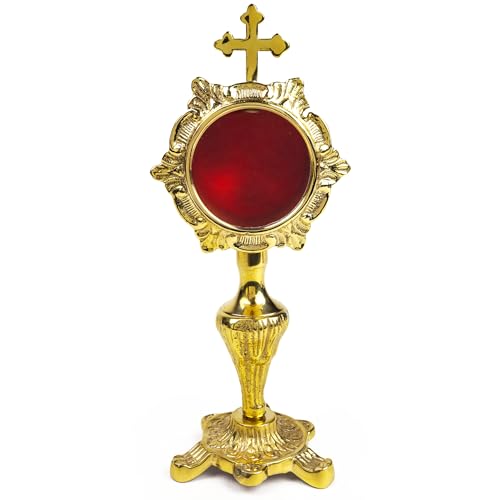 Needzo Small Brass Monstrance Decorative Reliquary Display Traditional Ornate Stand 3 x 7 Inches