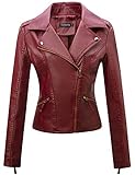 Faux leather jacket women featured with the short length Slant zipper design and two side pockets for convenience The vegan pleather jacket available for multi colors: black, blue, green, beige and red,super cute and stylish This black leather moto b...