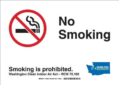 Autocollant No Smoking Brady 104952 Panneau Polyester Interdit de Fumer 25x35 cm