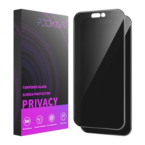 Image of PDDKISS 2 Pack Privacy Screen Protector for iPhone 14 Pro Max (2022) 6.7 inch Black Anti Spy Tempered Glass