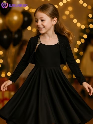 WELAKEN Girls Twirl Dress Set with Sparkly Shrug – Sequin Strap Sleeveless Party Formal Dress2