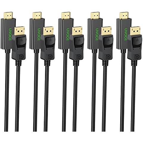 DisplayPort to HDMI Cable 6ft 5-Pack, Display Port (DP) to HDMI Cable 6 feet Adapter for All DisplayPort Laptop/Computer to Monitor/HDTV/Projector with HDMI Cover