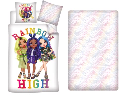 Aymax Parure de Lit 3 Pièces Rainbow High, Housse de Couette Réversible 140x200 cm + Taie d'oreiller 63x63 cm + Drap-Housse Assorti 90x190 cm