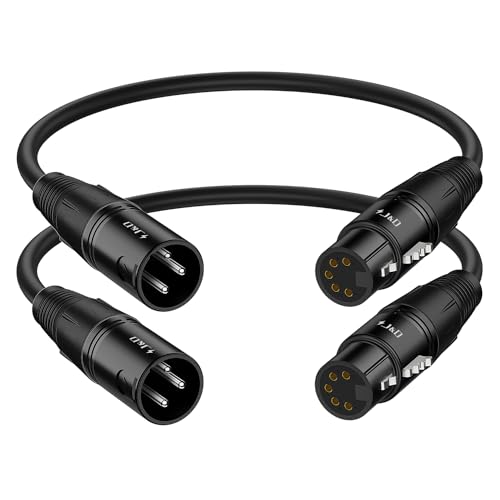J&D XLR 3 Pin Male to 5 Pin Female Cable, 2 Pack, 30 cm Turnaround DMX Stage Cable