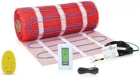 100 sq ft Electric Floor Heating Mat Kit, 120V Electric Radiant in Floor Heating System for Tile and Stone with 7-Day Programmable Radiant Floor Heating Thermostat and Floor Sensor Aube TH115-AF-120S