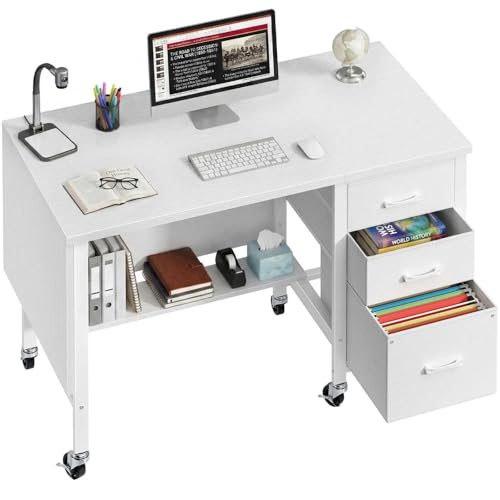 WINAZ Rolling Teacher Desk with File Drawers - 47 Inch...