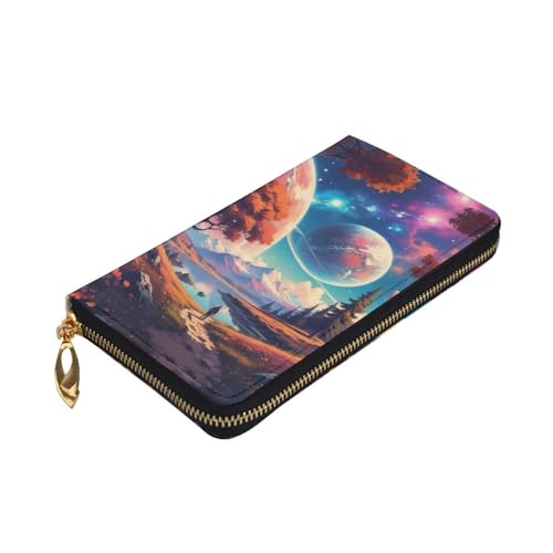 Women's Long Cash Wallet, PU Leather Elegant Clutch Change Purses with Zipper, Travel, Gifts (Galaxy Nature Planet Print)3